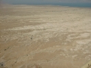 View from Masada over desert with Dead Sea on the horizon